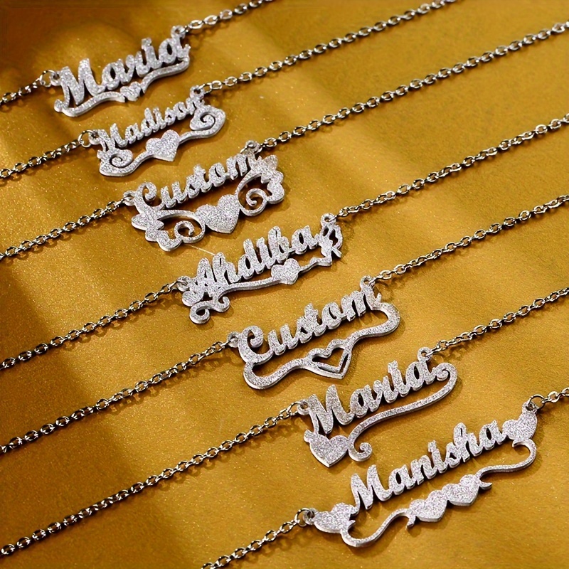 Custom Bling Name Necklace 316L Stainless Steel Heart Nameplate Pendant